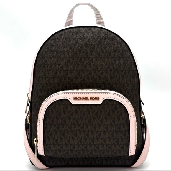 Michael Kors Medium Jaycee Zip Packet Backpack Brown/Light Pink - Picture 1 of 14